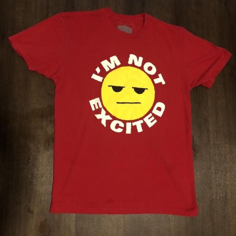 I’M NOT EXCITED Emoji Red Graphic Tee by LOM Clothing X Hollow Da Don